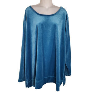 Woman Within Womens Tunic Sweatshirt 3X 30/32 Plush Velvet Velour Teal Pullover